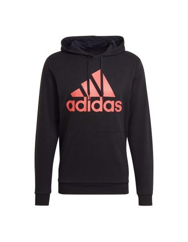 Black adidas hoodie with red logo sale