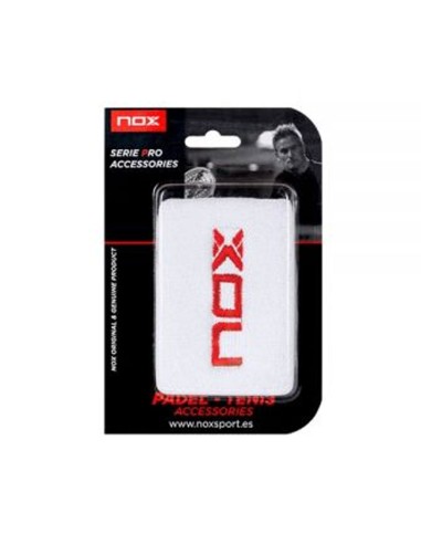 Muñequera Nox 2Ud Blanca Logo Rojo | Ofertas de pádel