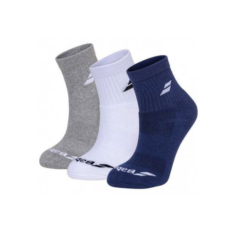 3 Pack Socks Babolat Quarter White Blue Grey |Padel offers