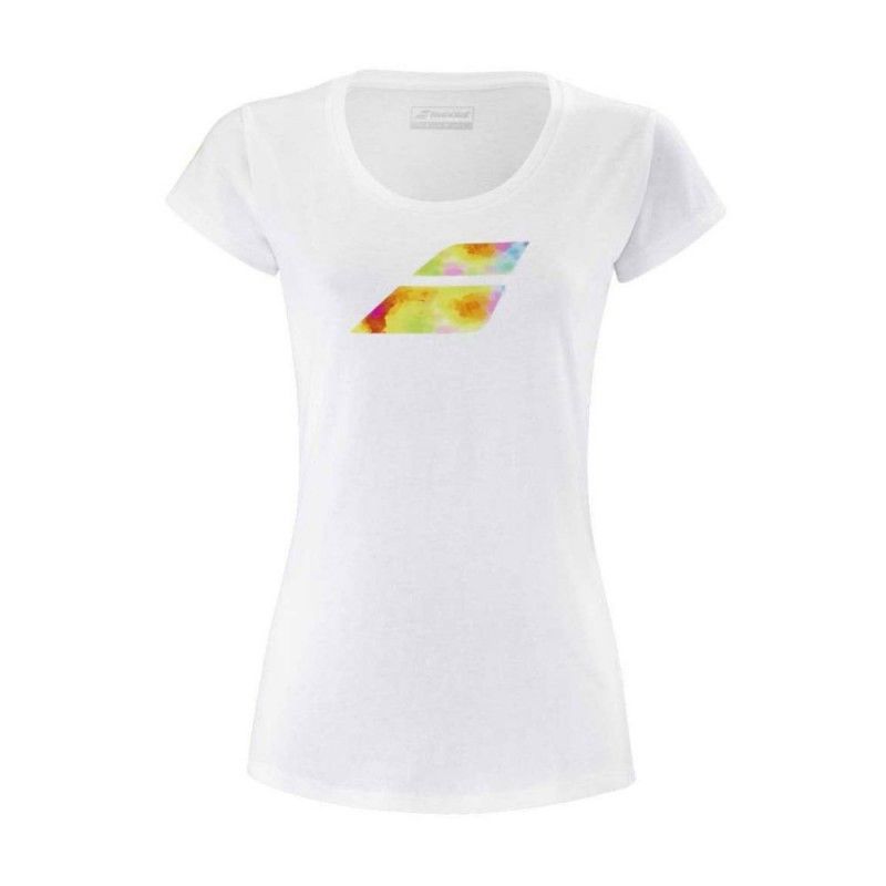 T-shirt Babolat Exercício Big Flag Branco para mulher | Ofertas de padel