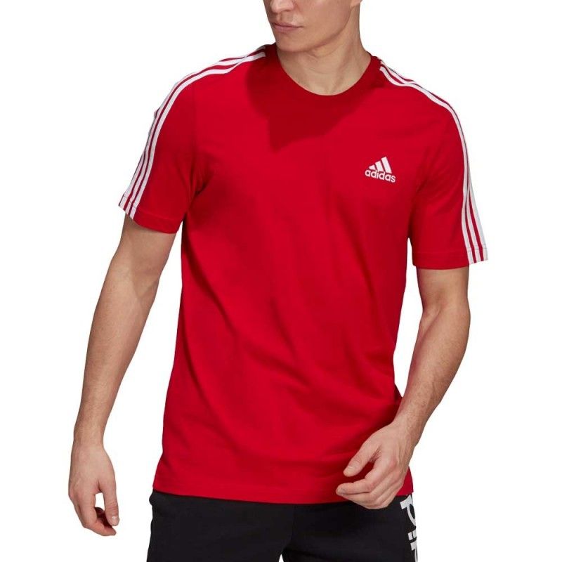 T-shirt Adidas Essentials 3 Stripes Vermelho Branco | Ofertas de padel